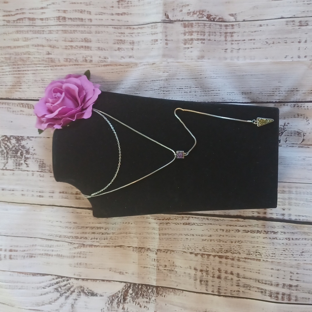 Double layered necklace. silvertone and druzzy style